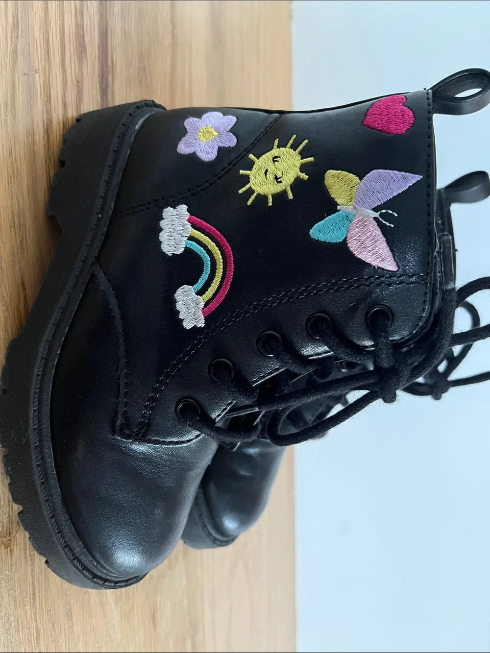 Kids Black Lace-Up Combat Boots